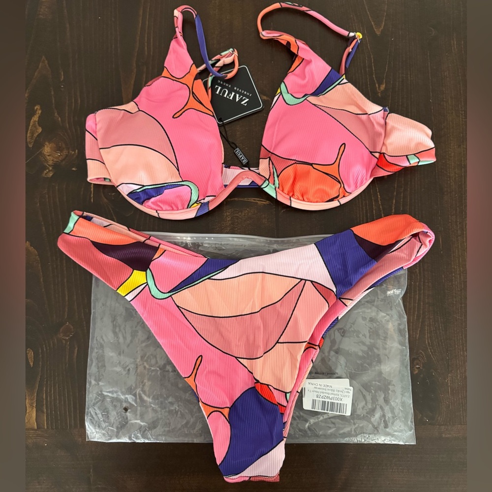 Zaful Colorful Abstract Bikini Set